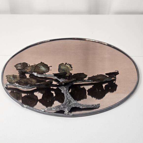 Art Deco Mid Century Modern Sculptural Copper Metal Botanical Wall Mirror - Picture 2 of 6